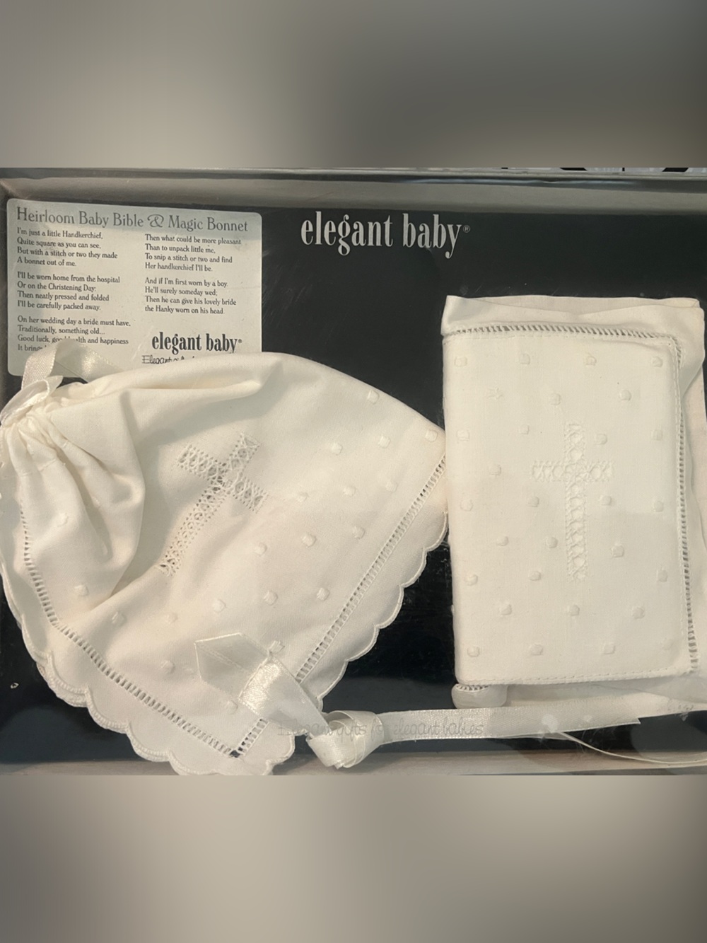 Elegant Baby White Heirloom Baby Bible & Magic Bonnet Set